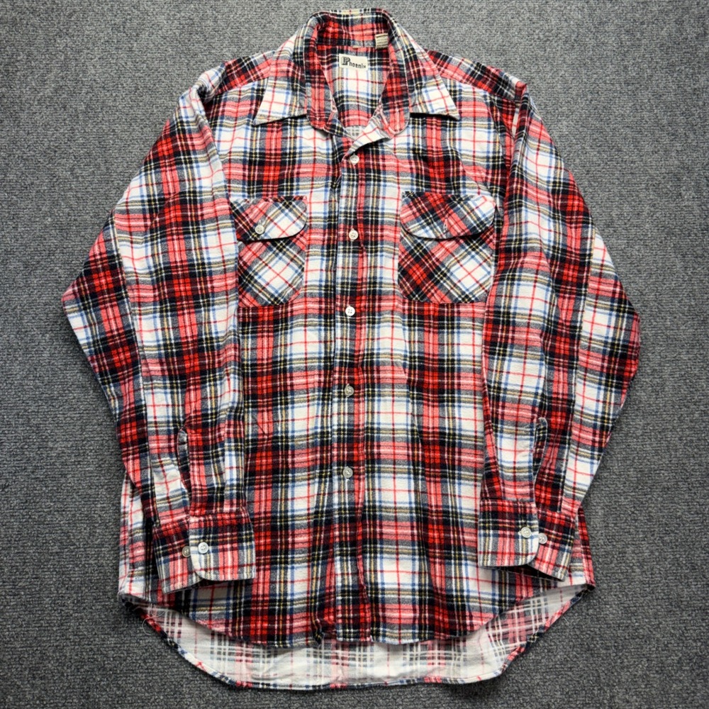 Vintage Phoenix Men Red White Blue Plaid Flannel Button Up Shirt Size M
